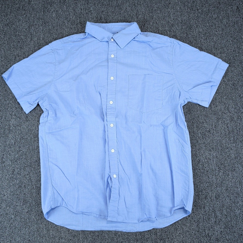 Design In Italy Luxury Classic Short Sleeve Button Down Shirt Mens Large Blue — photo 2